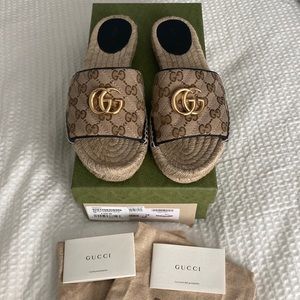 Authentic Gucci GG matelassé canvas espadrille sandal